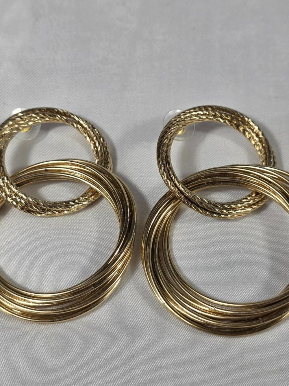 Retro 80's Statement Earrings Large Gold Tone Double Hoop Tiered Earrings